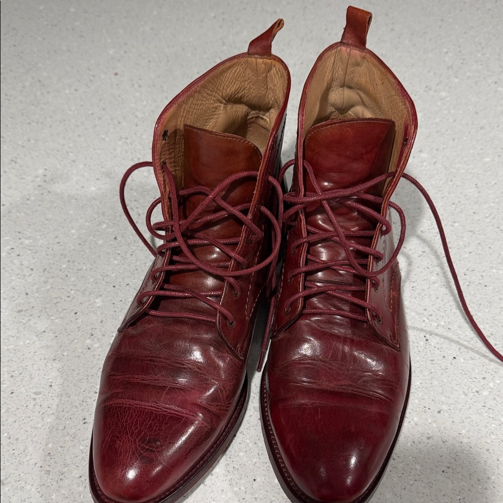 HOCKERTY Men's Deep Red Leather Lace-Up Boots